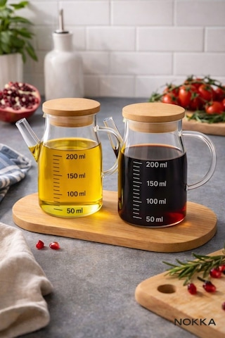 Mini Sosluk Yağdanlık Seti, 2'li Salata Seti, Bambu Stant Diğer