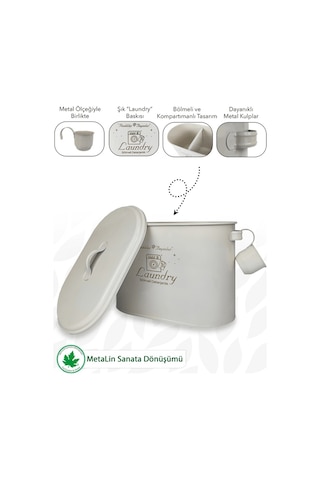 Bölmeli Metal Kapaklı Ölçekli Deterjanlık, Toz Deterjanlık Saklama, Banyo Düzenleyici, Laundry Baskılı Ln1258 - Krem Bej