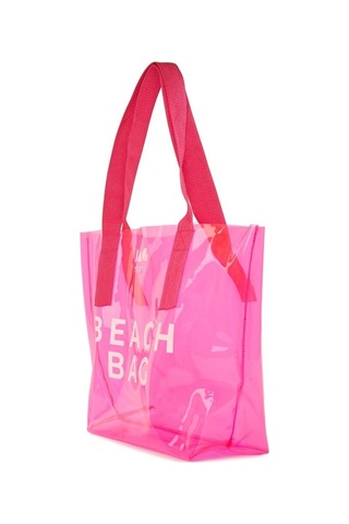 Bagmori Beach Bag Baskılı Şeffaf Plaj Çantası Fuşya