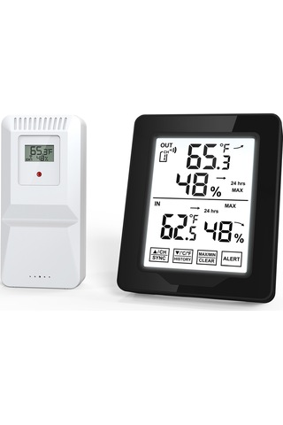 Jeehugo Dijital Hava İstasyonu: İç/ Dış Sıcaklık Nem Ölçer, Maks/ Min Kayıt, Sıcaklık Trendi, Alarm Fonksiyonu, Beyaz Arka Işık - Pil Yok Siyah