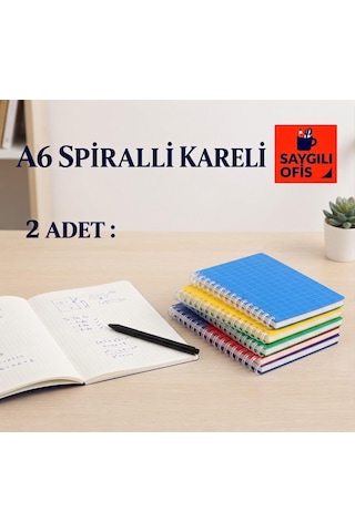 Spiralli Pp. Kapak Ödev Defteri A6 60 Yaprak Kareli Not Defteri Telli 2 Adet Çok Renkli