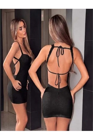 Angbutik Şık Tasarım Sırt Dekolteli Siyah Mini Club Elbisesi