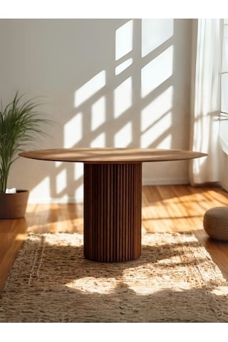 Breeze Yuvarlak Ahşap Bohem Masa 130x130 Beyaz