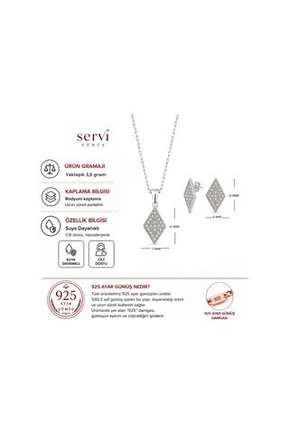 Servi 925 Ayar Gümüş Zirkon Taşlı Geometrik Baklava Formlu Kolye Ve Küpe Seti-383
