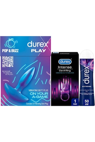 Durex Titreşimli Anal Plug Tıkaç + Devil Ring Titreşimli Halka + Extreme Anal Kayganlaştırıcı Jel 50 ML