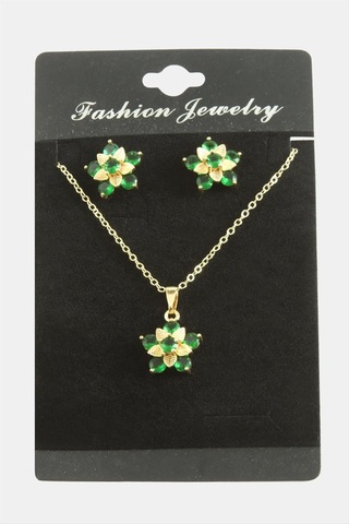 Çiçek Zirkon Taşlı Set Kolye Çok Renkli 62059885