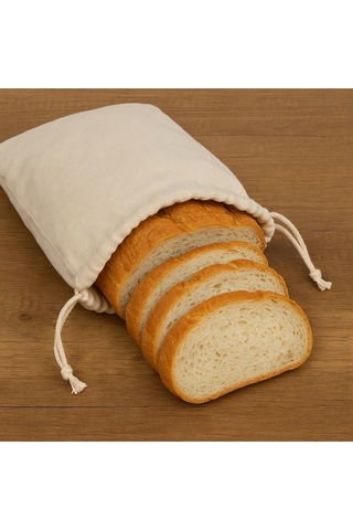 Ham Bez Ekmek Saklama Torbası 30x35 Cm Nefes Alabilir Ham Kumaş, Ağzı Büzgülü Bej
