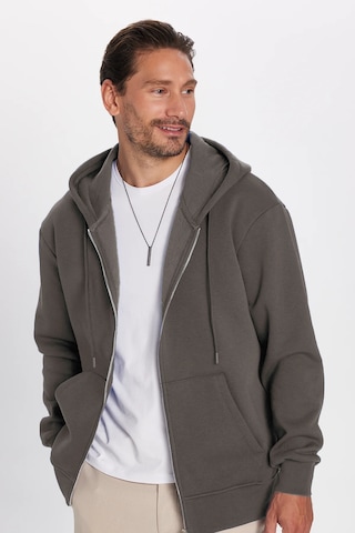 Tudors Unisex Relax Fit Rahat Kesim Pamuklu İçi Polarlı Çift Cepli Fermuarlı Gri Kapüşonlu Sweatshirt-32825 Gri