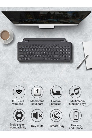Geeksen Kablosuz Bluetooth Ve 2.4ghz Klavye - Tablet, Telefon Ve Bilgisayar İçin İnce Tasarım