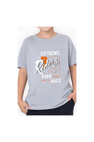 Panios Kids Extreme Riders Baskılı Erkek Çocuk Yuvarlak Yaka Kısa Kollu T-shirt Gri