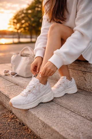 Muggo Hynex Kadın Kalın Taban Bağcıklı Günlük Sneaker Spor Ayakkabı Bej