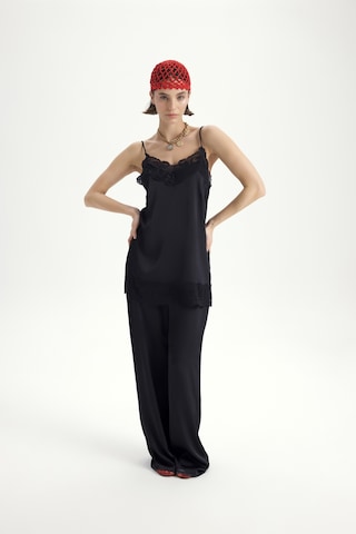 Mai Collection Mai Studios Co. Maris Dantel Detay Siyah Saten Pantolon Takım Siyah