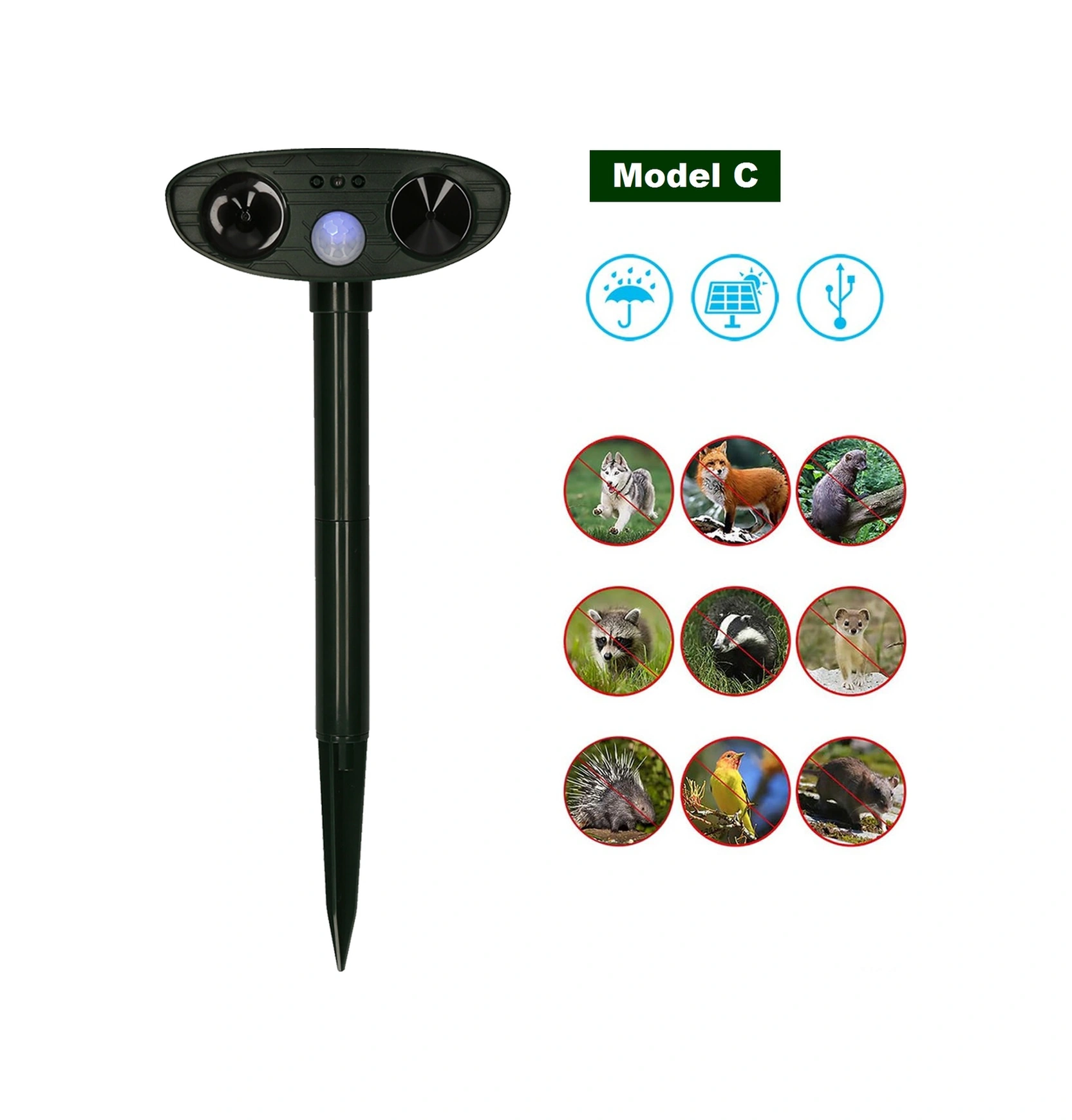 Moveevo Güneş Enerjili Dış Mekan Ultrasonik Hayvan Kovucu, Pır Sensörlü Sıçan Ve Haşere Uygulayıcı, 400-1000hz Frekans Aralığı