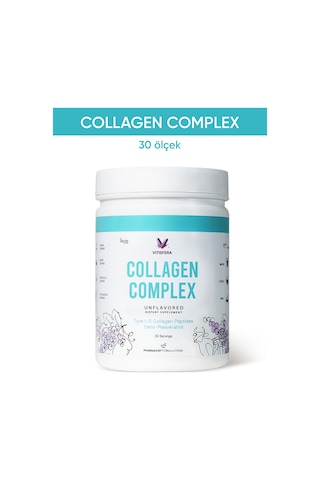 Vitisfera Collagen Complex- %100 Saf, Doğal Tip I-ııı Çift Hidrolize Kolajen Peptitleri + Trans Resveratrol İçeren Gıda Takviyesi Nötr Tat, Şekersiz