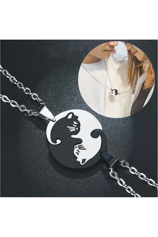 Yin-yang Cats Kedi İkili Sevgili Arkadaşlık Siyah Beyaz Unisex Ko Gümüş
