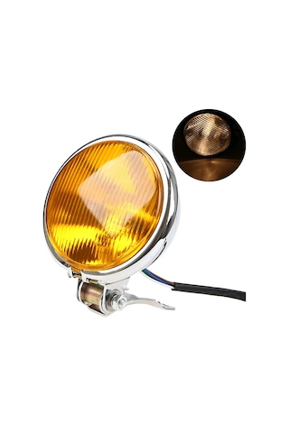 Youtek 12v 35w Metalik Klasik Motosiklet Ön Farı, 5 İnç Dairesel, Sarı Işık, Yüksek Parlaklık, Evrensel Uyumlu, Kolay Kurulum