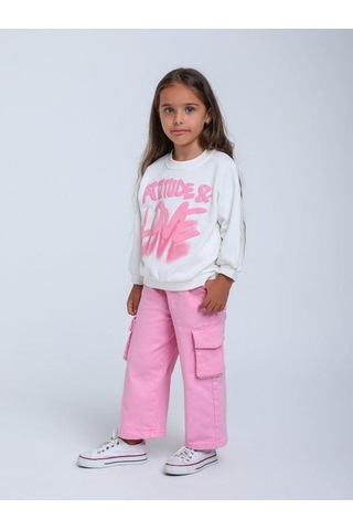 Kız Çocuk Love Yazılı Kapüşonlu Sweatshirt-14296 Ekru