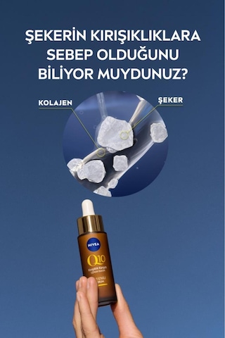Q10 Kırışıklık Karşıtı Çift Etkili Cilt Serumu 30ml, Saf Q10, Şeker Sebepli Kırışıklık Önleyici