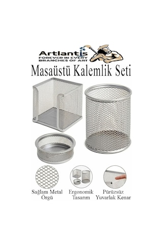 Gümüş Gri Metal Evrak Rafı 3 Lü Ve Masaüstü Kalemlik 3 Lü 1 Paket Masaüstü A4 Dosya 3 Katlı Düzenleyici Kağıt Tepsisi
