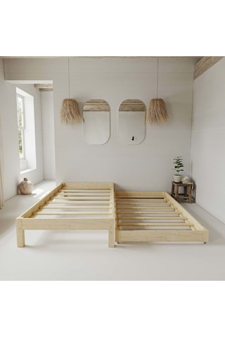 Canvas Model Yavrulu Doğal Çam Ahşap Karyola