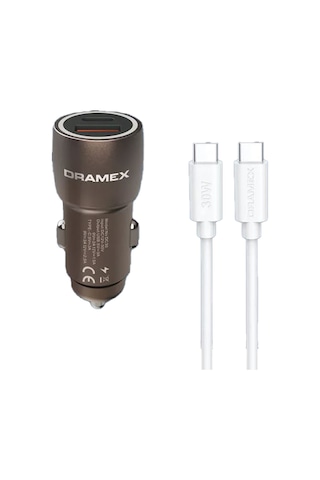 Dramex Dc30t 3.1a 30w Pd Q.c. 3.0 1mt Type-c Kablolu 1xtype-c + 1xusb-a Çıkışlı Hızlı Araç Şarj Cihazı - Kahverengi