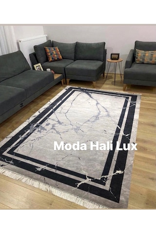 STY Home Paşa 2 Kaymaz Tabanlı Halı Yıkanabilir Yolluk Gri Siyah