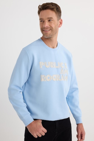 Tudors Unisex Oversize Geniş Kesim Pamuklu Yumuşak Dokulu İçi Polarlı Baskılı Mavi Sweatshirt-37299 Mavi