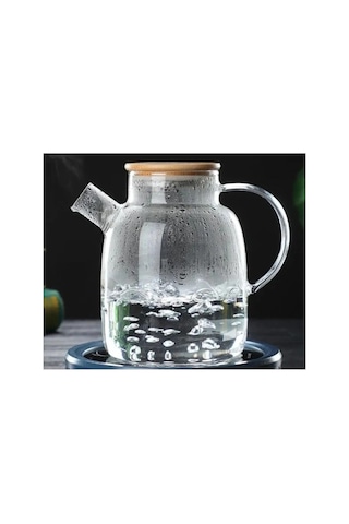 1500 Ml Borosilikat Cam Demlik & Sürahi Bambu Kapaklı Şeffaf