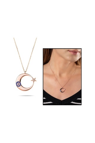 Mavi-Beyaz Zirkon Taşlı Tarz Tasarım Rose Renk 925 Ayar Gümüş Ayy (540202091)