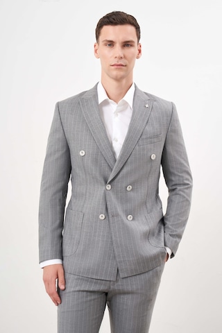 Morven Erkek Gri Poliviskon Trend Kruvaze Slim Fit Sivri Yaka Takım Elbise 25ms001001100 Gri