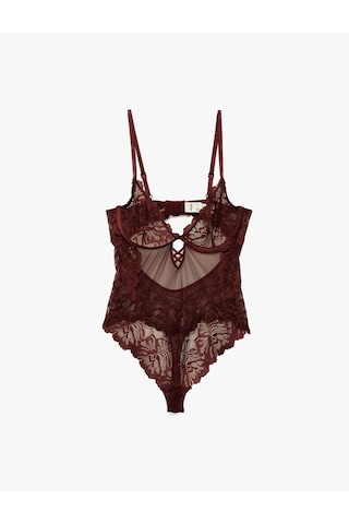 Koton Dantel Detaylı V Yaka Askılı Bodysuit Bordo 6wlk00010mk Bordo