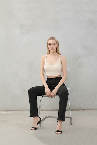 Kene Jeans Paça Yan Yırtmaç Siyah Boyfriend Bol Paça Pantolon Siyah
