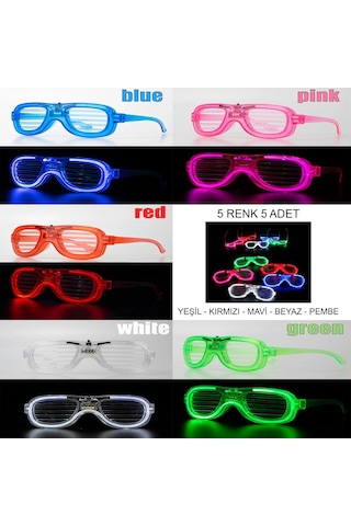 Glow Model Led Işıklı Parti Gözlüğü 3 Modlu 5 Renk 5 Adet "