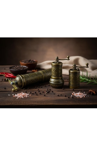 Ludıa Zamak Metal Antik Renk 3 Lü Set Karabiber,kahve,çörek Otu El Değirmeni Öğütücü Grinder S2 Koyu Yeşil