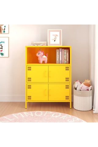 Pera Metal Çok Gözlü Dolap, 4 Kapaklı, Açık Raflı 80,50 X 40 X 109,50 Cm Sarı