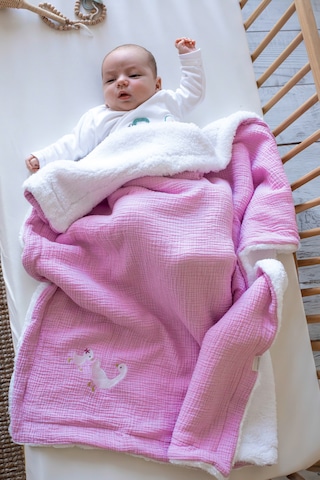 Bebek&çocuk Battaniye 80x100 CM Nakışlı Müslin Kuzu Tüyü Battaniye Açık Pembe
