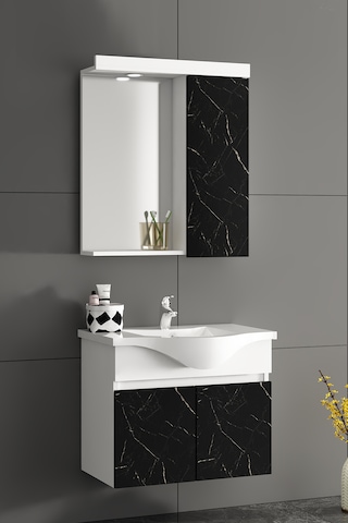 Yıldız Asma 55 Cm Beyaz-royal Mermer Mdf Asma Banyo Dolabı Takımı Beyaz