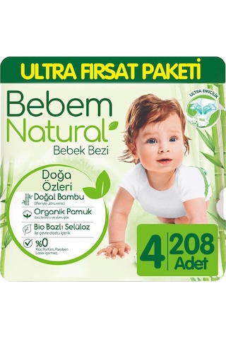 Bebem Natural Bebek Bezi Ultra Fırsat Paketi 4 Numara 104x2 208 Adet 2'li