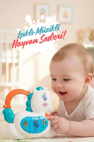 Hayvan Sesleri Çıkaran Tuşlu Işıklı Notalı Ninnili Müzikli Piyano İnteraktif Bebek Oyuncağı