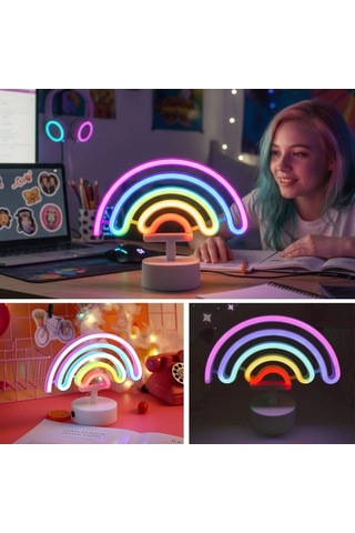 Plastik Gökkuşağı Neon Led Işık Dekoratif Renkli Masaüstü Ve Ambiyans Aydınlatması 5047 10 Parça Siyah
