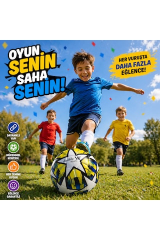 Dikişli Futbol Topu Dayanıklı Outdoor/ındoor Antrenman Topu Standart Boy, Çok Renkli Beyaz - Lacivert - Sarı