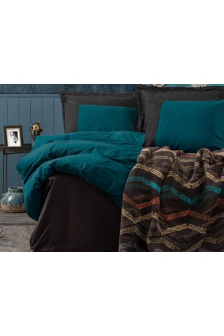 Cb Çift Kişilik Pamuk Battaniyeli Nevresim Takımı Tidy Petrol Siyah