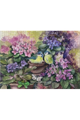 Nova 1000 Parça Puzzle - Menekşeler Arasında Kuş Yuvası (Suluboya)
