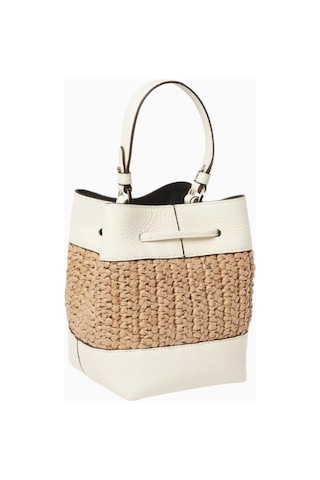 Strathberry Osette Krem Raffia Ve Deri Bucket Çanta, Lüks Ve Çok Yönlü Tasarım Omuz Çantası