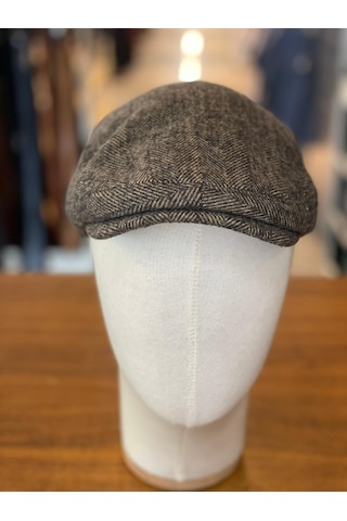 Hamze İngiliz London Model Balıksırtı Desen Kaşe Kumaş Kasket Şapka Kahverengi