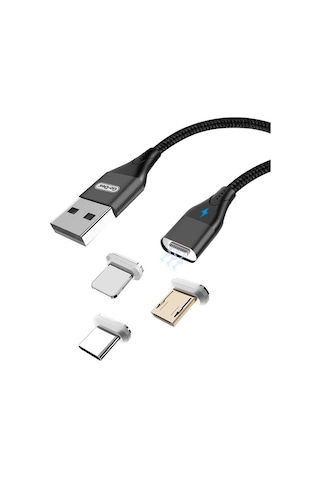 Go Des GD-UC501 3 in 1 Magnetik USB Kablo 3A Mıknatıslı Şarj Kablosu 100 cm Data Kablo ZORE-258864 Siyah