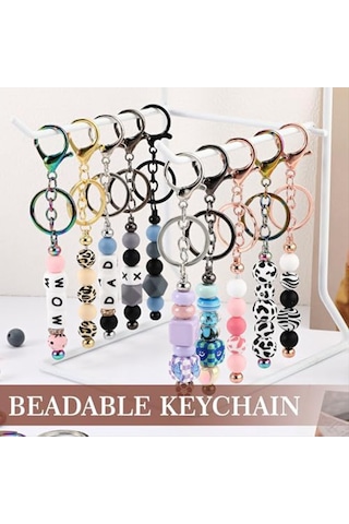 Gatherco 24 Adet Boncuklu Anahtarlıklar Toplu Boncuklar Kendin Yap Boş Anahtarlıklar Boncuklu Anahtarlık El Sanatları İçin Metal Boncuklu Anahtarlıklar