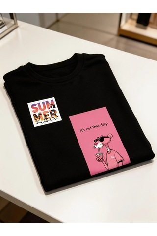 Pink Panther Holiday Oversize Siyah Tişört Siyah