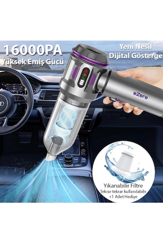 16000pa Güçlü Dijital Göstergeli Vakumlu Kablosuz Üflemeli Mini Araç Süpürgesi