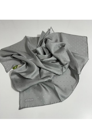 Armine % 100 Saf İpek - Jakar Puantiye İpek Eşarp Twill İpek - 0001d12 - 90x90 / Gri -11 Gri -11
